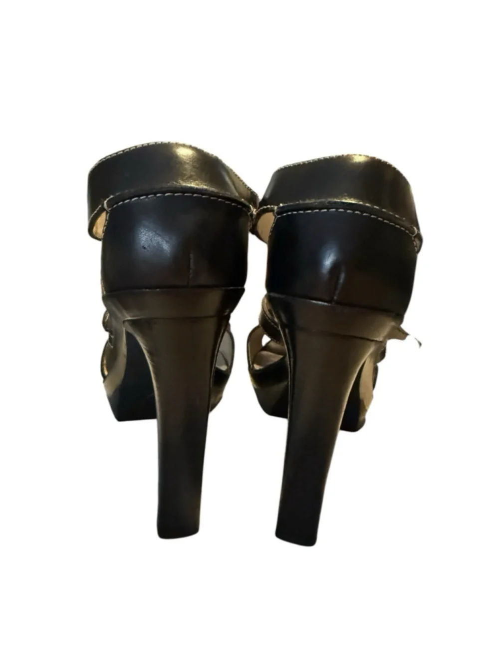 Michael Kors Black Leather Platform Sandals Zip Buckle High Heel Womens Size 8.5